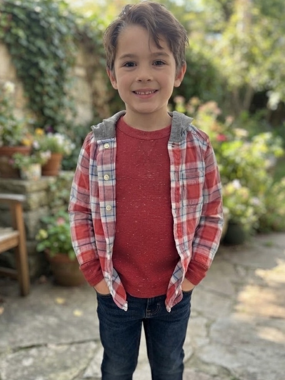 OshKosh B'gosh  Hooded Button-Down Shirt set with the red long sleeve shirt.